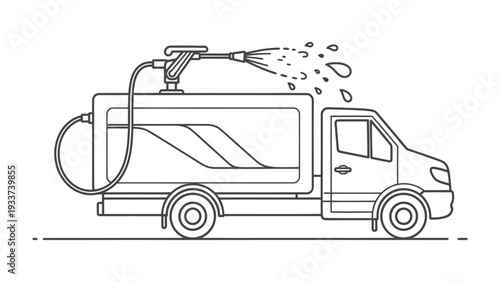 Watering Truck in Action: An illustration captures a water truck in mid-operation, efficiently spraying water, emphasizing its practical function.