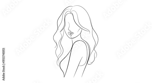 Elegant Woman Line Art Portrait, Minimalist Beauty Drawing, Fashion Illustration