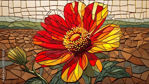 Vibrant Stained Glass Flower Mosaic