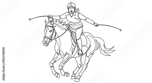 Equestrian Rider and Horse in Motion - Line Art Illustration