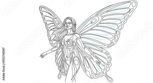 Elegant Woman with Butterfly Wings Illustration - Fantasy Creature
