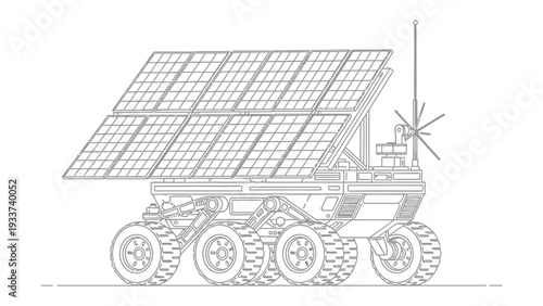 Solar Rover Concept: An innovative solar-powered rover, designed for exploration. Features cutting-edge solar panel technology for autonomous operation. 