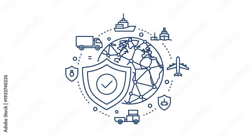 Fototapeta premium Global Logistics Security and Protection Concept - Vector Illustration