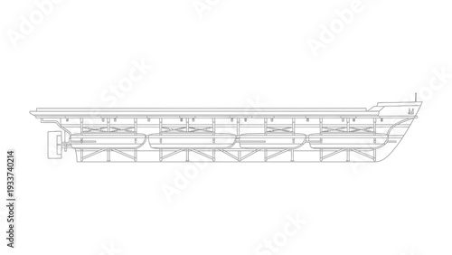 Unveiling the Maritime Marvel: A detailed, side-view illustration of a modern cargo ship. The clean lines and structural elements highlight the vessel's functionality and efficient design.