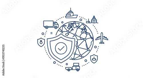 Global Logistics Security and Protection Concept - Vector Illustration