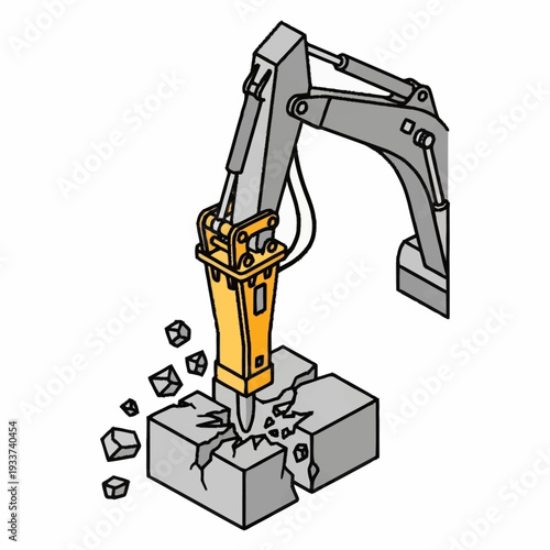 Excavator Hydraulic Breaker Demolition Work in Progress.