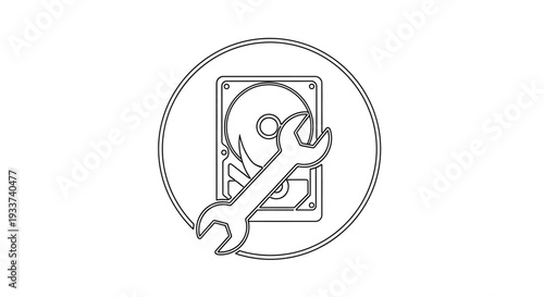 Hard drive repair icon, data recovery and maintenance concept, vector illustration