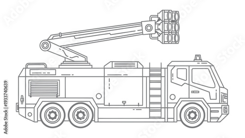 Modern Fire Truck: A sleek, detailed illustration of a contemporary fire truck, emphasizing its advanced design and functionality for emergency response.