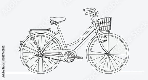 Line Art Bicycle with Basket, Vector Illustration