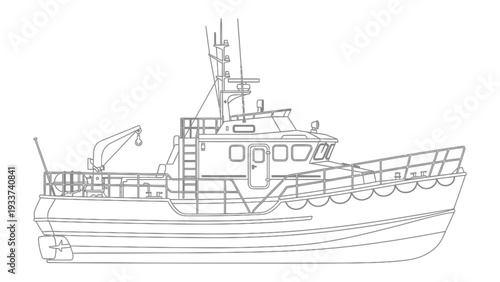 Ship Contour: A detailed, minimalist illustration depicts the structure and contours of a vessel, emphasizing its lines and form, inviting viewers to appreciate design and engineering.