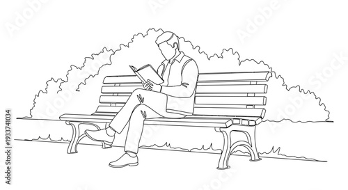 Man Reading Book on Park Bench Sketch