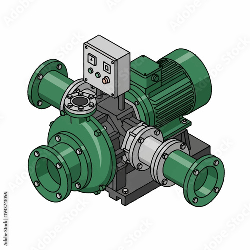 Industrial pump machinery with green and gray components.
