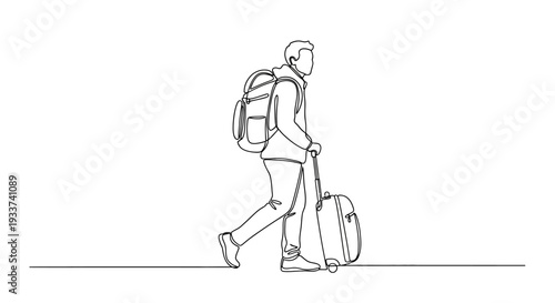 Man with Backpack and Suitcase Walking