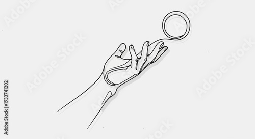 Minimalist continuous line drawing of a hand balancing a circle