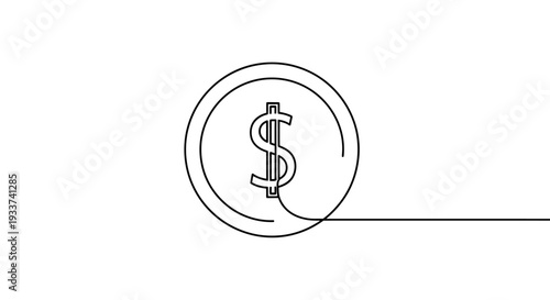 Minimalist Dollar Coin Illustration - Single Line Art