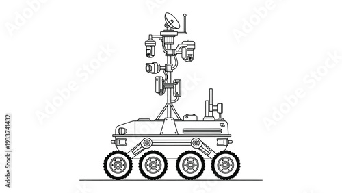 Robot Rover: A detailed illustration of a futuristic robot rover, meticulously designed with cutting-edge technology for exploration and scientific missions.