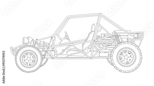 Open-Wheeled Buggy Blueprint: A detailed blueprint of a sleek, open-wheeled buggy, showcasing its robust frame and off-road capabilities.