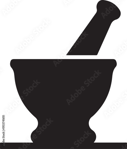 Black Mortar and Pestle Icon for Pharmacy, Herbal Medicine, or Cooking