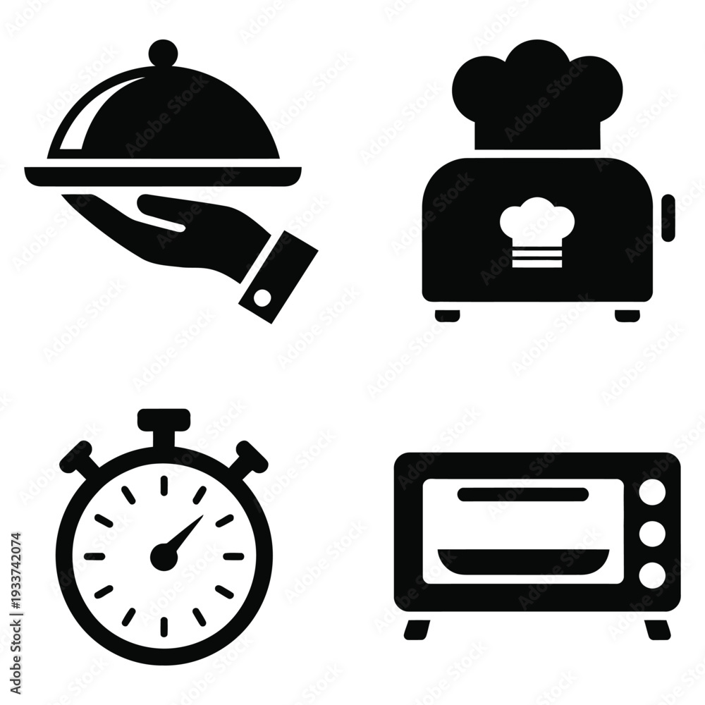 custom made wallpaper toronto digitalCulinary icons: serving dish, chef hat, toaster, stopwatch, and oven for cooking and food preparation.