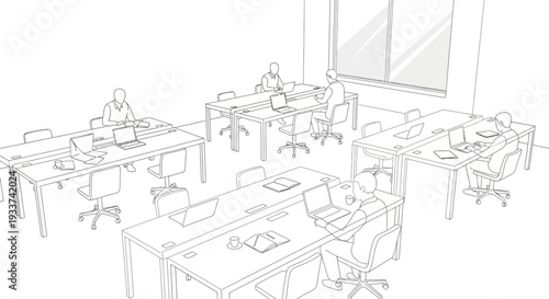 Modern Office Space with People Working Remotely