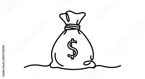 Money Bag with Dollar Sign - Simple Line Art Icon