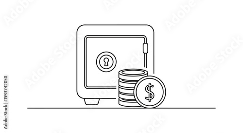 Money Safe Deposit Box with Stack of Coins Icon