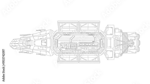 Blueprint of the spaceship: An intricate blueprint unveils the architectural details of a futuristic spaceship, offering a glimpse into its complex design.