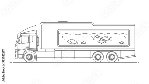 Aquatic Delivery: A specialized truck transports aquatic life, showcasing a fish-filled tank along its side.