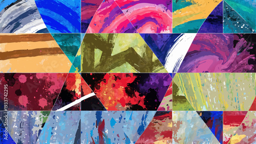 Vibrant Mosaic of Abstract Brush Strokes and Precision Geometric Shapes, A Kaleidoscope of Artistic Expression