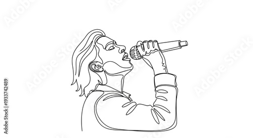 Singer Performing With Microphone, Continuous Line Art