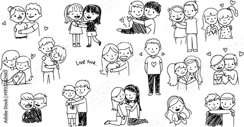 Cartoon Love: Cute Black and White Hand Drawn Couple Illustrations for Valentine's Day, Friendship, and Romance