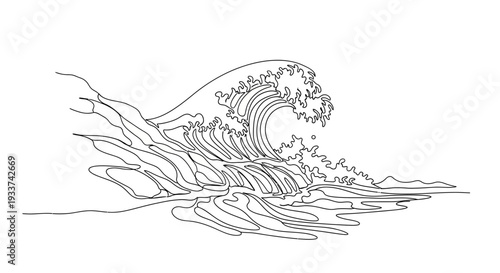 Stylized Line Art of a Crashing Ocean Wave