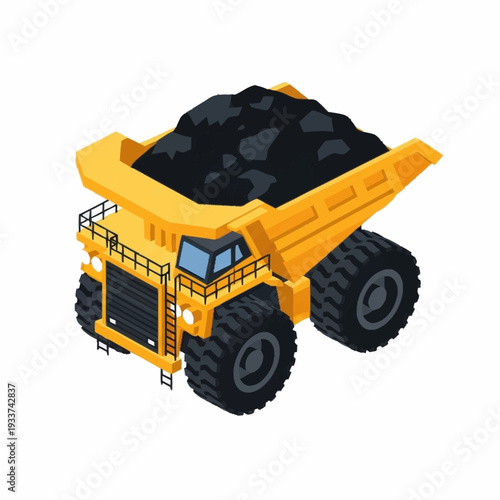Yellow Dump Truck Hauling Coal or Rocks.