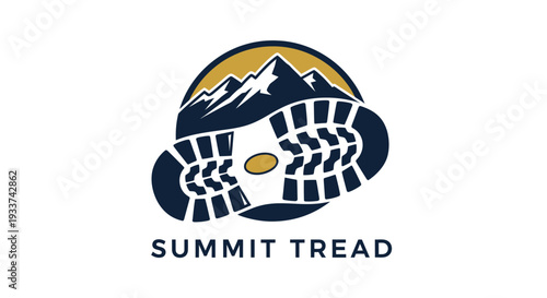 Summit Tread boot print logo with mountain landscape.