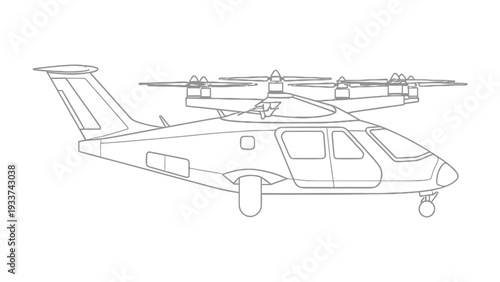 Electric Air Mobility Vehicle: This illustration showcases a sleek, futuristic electric air mobility vehicle, highlighting its advanced design and potential for revolutionizing urban transport.