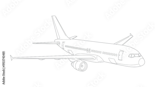 Aviation Ascent: A detailed line drawing captures the elegance of an airplane in flight, showcasing its sleek design and the promise of journeys. 