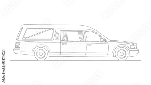 Hearse Line Art: A sleek hearse, a symbol of solemnity and finality, is captured in elegant line art, embodying the quiet dignity of farewell.