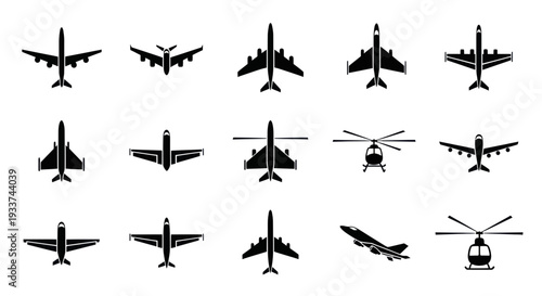 Airplane and Helicopter Icons Set - Aviation Transport Collection