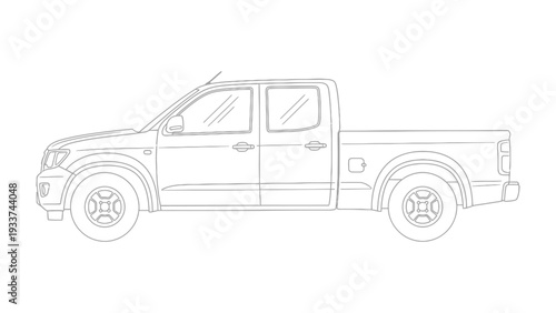 Pickup Truck Outline: A clean, minimalist outline of a modern pickup truck, perfect for design and illustrative purposes. 