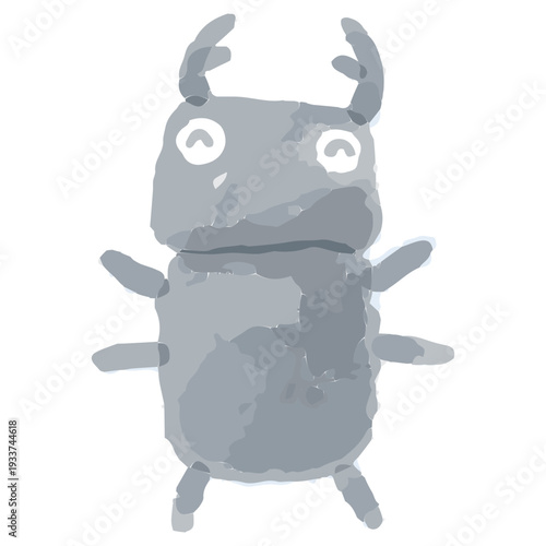 かわいい笑顔のクワガタの水彩イラスト 幼稚園・保育園向け8月のやさしい挿絵シリーズ