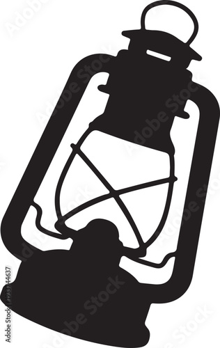 Vintage Kerosene Oil Lantern Silhouette Isolated Black Icon Design