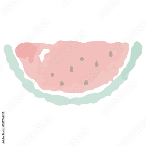 カットした一切れのスイカの水彩イラスト 幼稚園・保育園向け8月のやさしい挿絵シリーズ