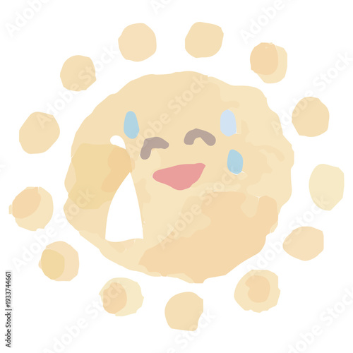 猛暑で暑がっている太陽の水彩イラスト 幼稚園・保育園向け8月のやさしい挿絵シリーズ