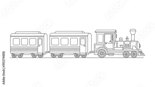 Vintage Train Line Art: A charming illustration of a classic train engine pulling passenger carriages, evokes a sense of nostalgia for a simpler time.