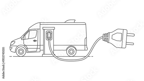 Electric Vehicle Charging: An electric van is connected to a charging cable with a plug, signifying a step towards sustainable transport.