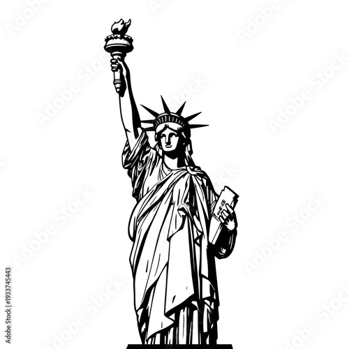 Statue of Liberty black and white illustration, symbol of freedom and independence