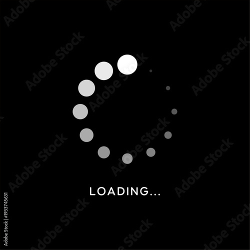 Minimalist loading progress icon with a circular dotted spinner on a solid black background.