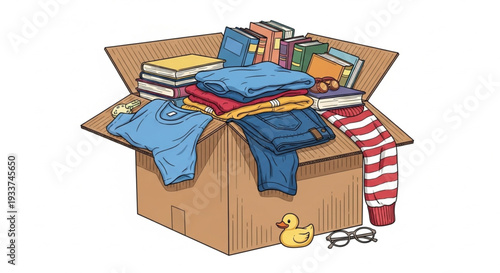 Cardboard Box Filled with Donations.