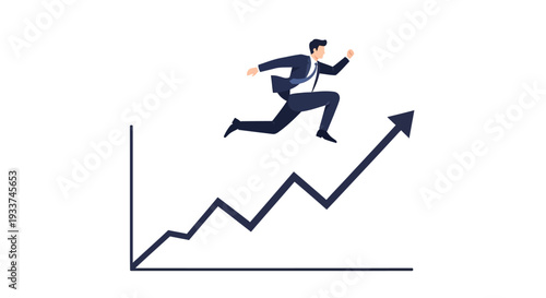 A businessman running up a graph arrow symbolizing growth and success