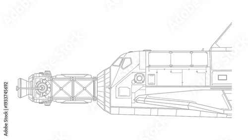 Spaceship Blueprint: A detailed technical drawing of a spacecraft, showcasing its intricate design.